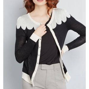 Modcloth cardigan sweater black ivory scallop